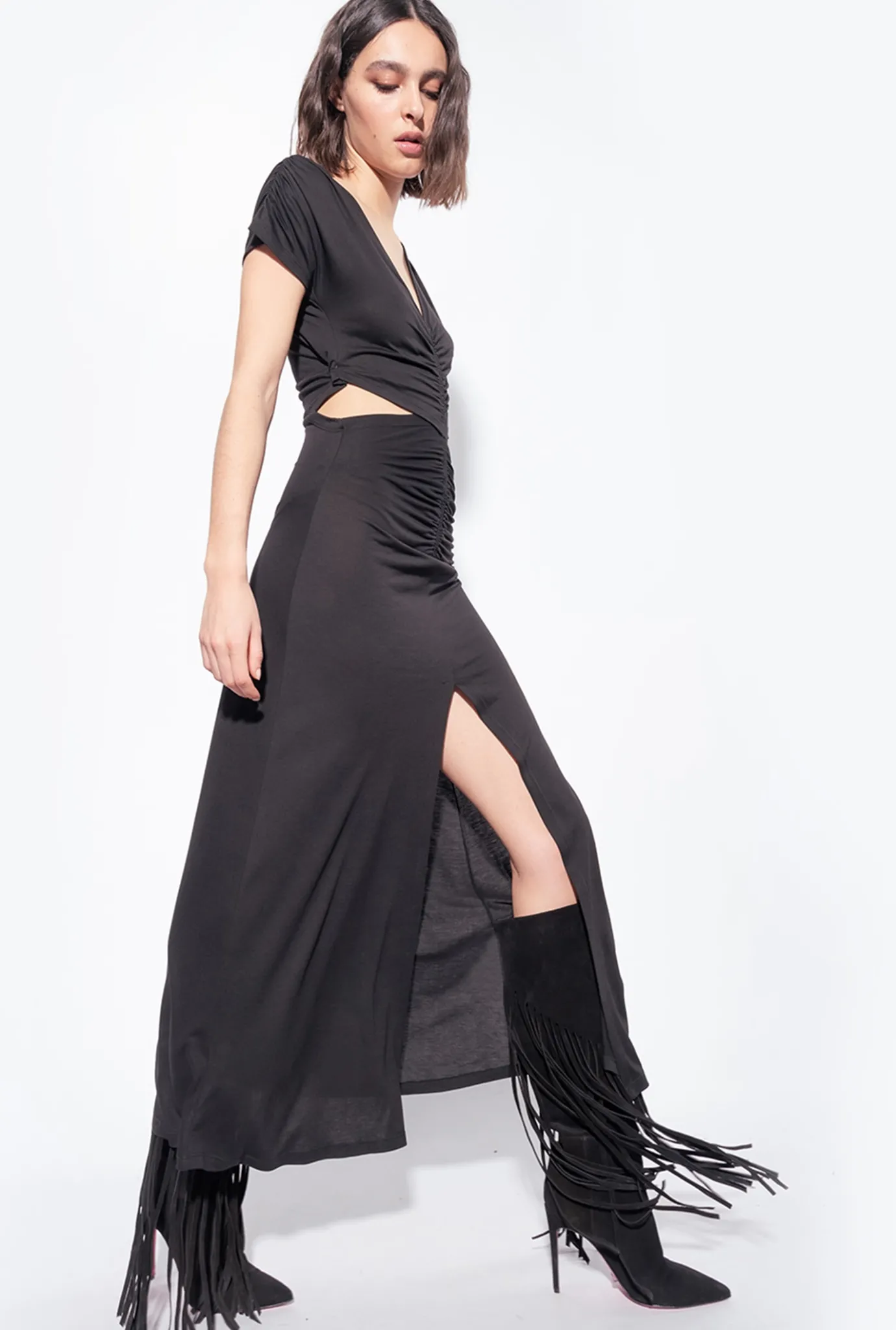 Robes|PINKO Robe Longue A Hanches Nues Noir Limousine
