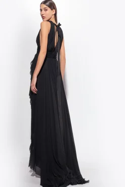 Robes|PINKO Robe Longue A Volants Noir Limousine