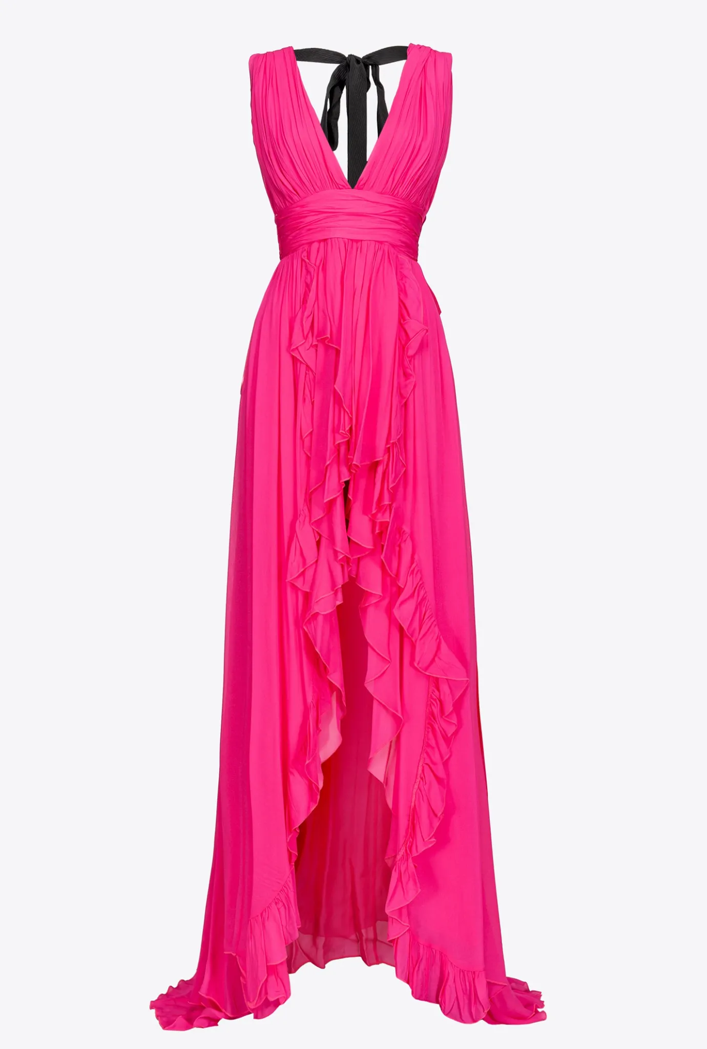 Robes|PINKO Robe Longue A Volants Fuchsia