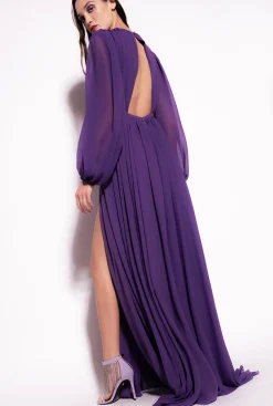 Robes|PINKO Robe Longue Elegante En Mousseline Violet Pensee