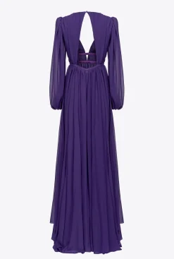 Robes|PINKO Robe Longue Elegante En Mousseline Violet Pensee