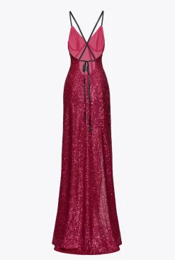 Robes|PINKO Robe Longue Elegante Entierement Pailletee Fuchsia/Gris