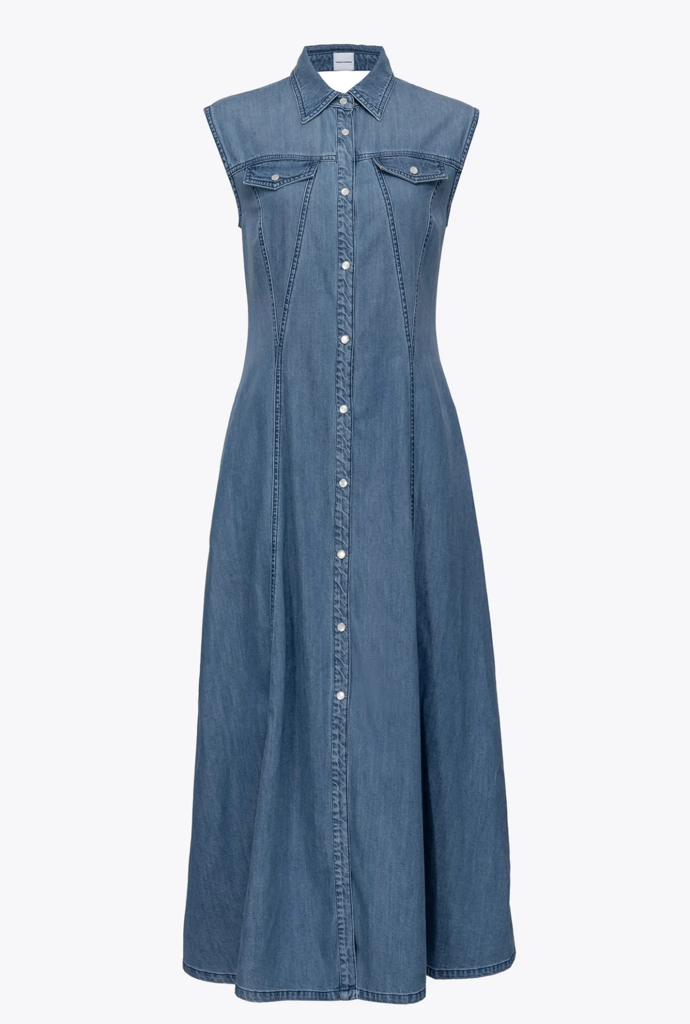 Robes|PINKO Robe Longue En Denim Fluide Delavage Moyen Fonce