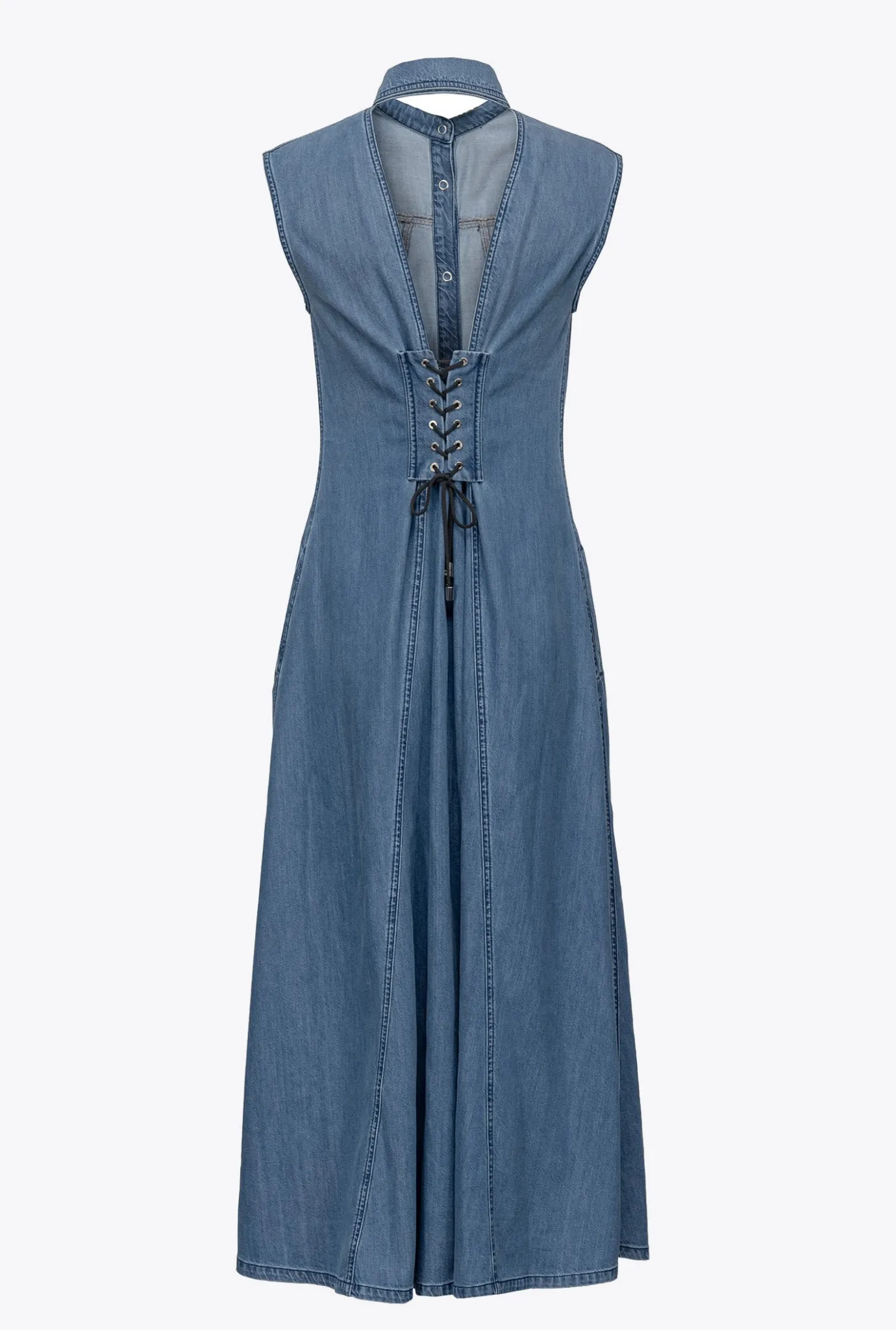 Robes|PINKO Robe Longue En Denim Fluide Delavage Moyen Fonce