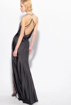 Robes|PINKO Robe Longue En Satin A Anneau Noir Limousine