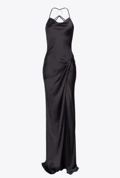 Robes|PINKO Robe Longue En Satin A Anneau Noir Limousine