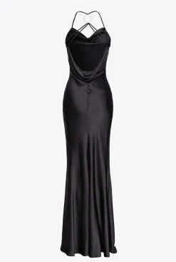 Robes|PINKO Robe Longue En Satin A Anneau Noir Limousine