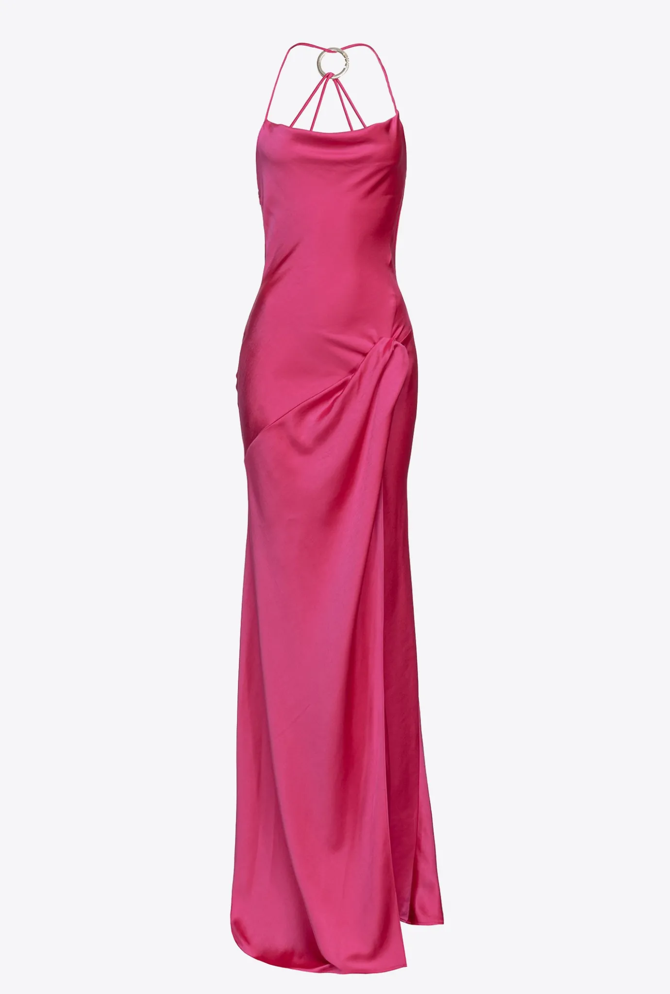 Robes|PINKO Robe Longue En Satin A Anneau Violet Fuchsia