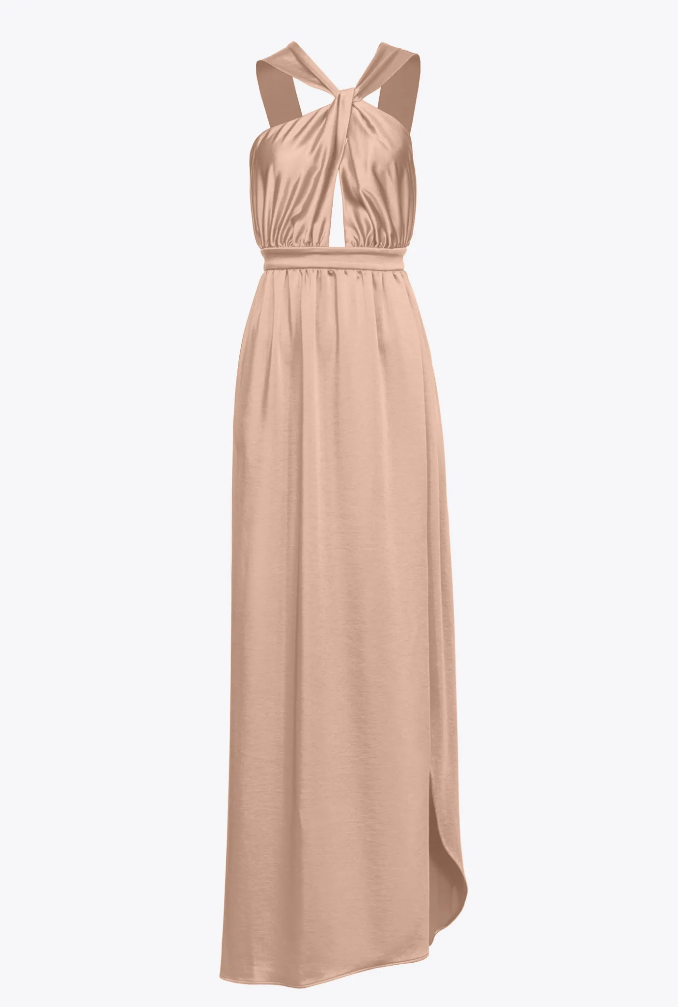 Robes|PINKO Robe Longue Fendue En Satin Rose Camee