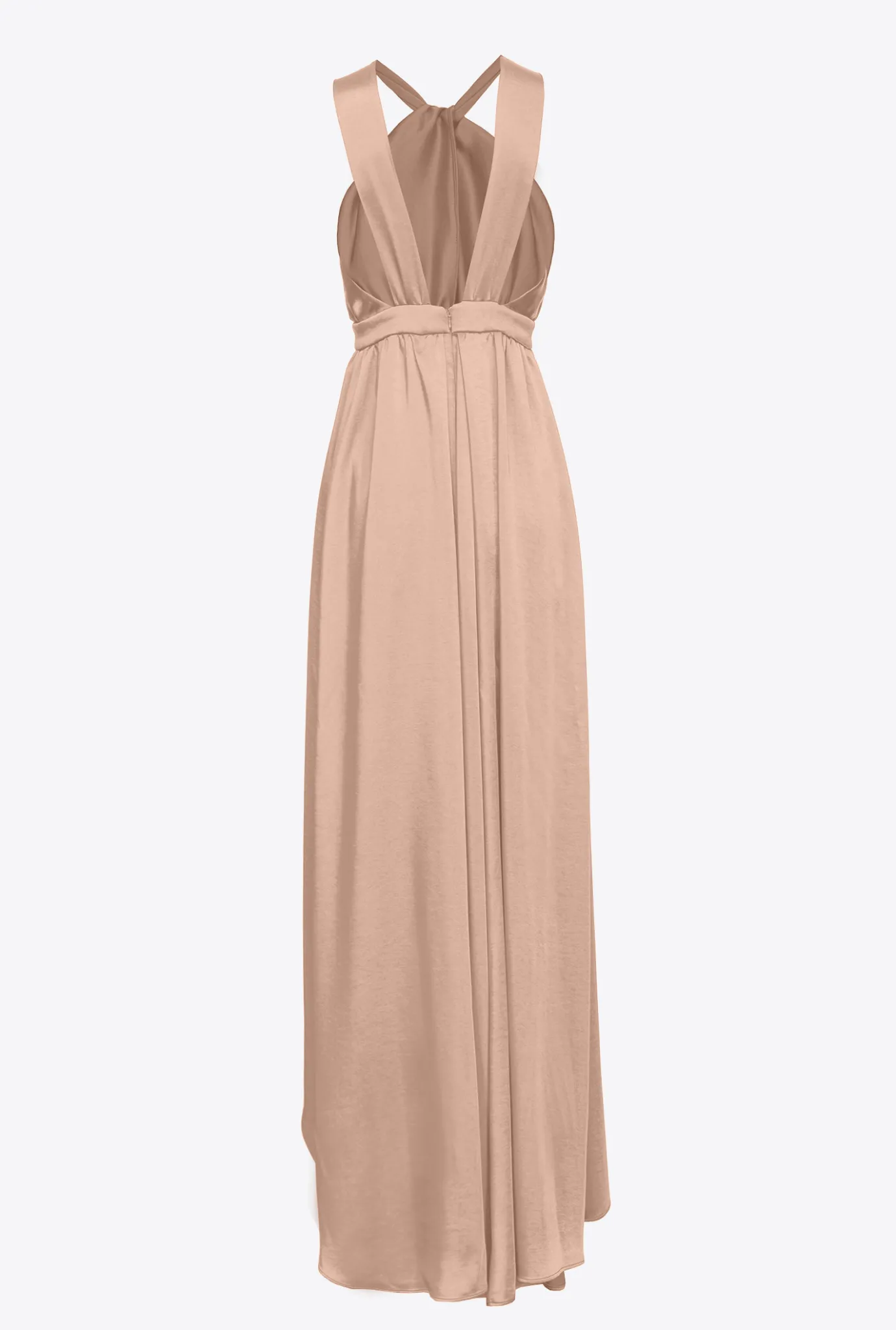 Robes|PINKO Robe Longue Fendue En Satin Rose Camee