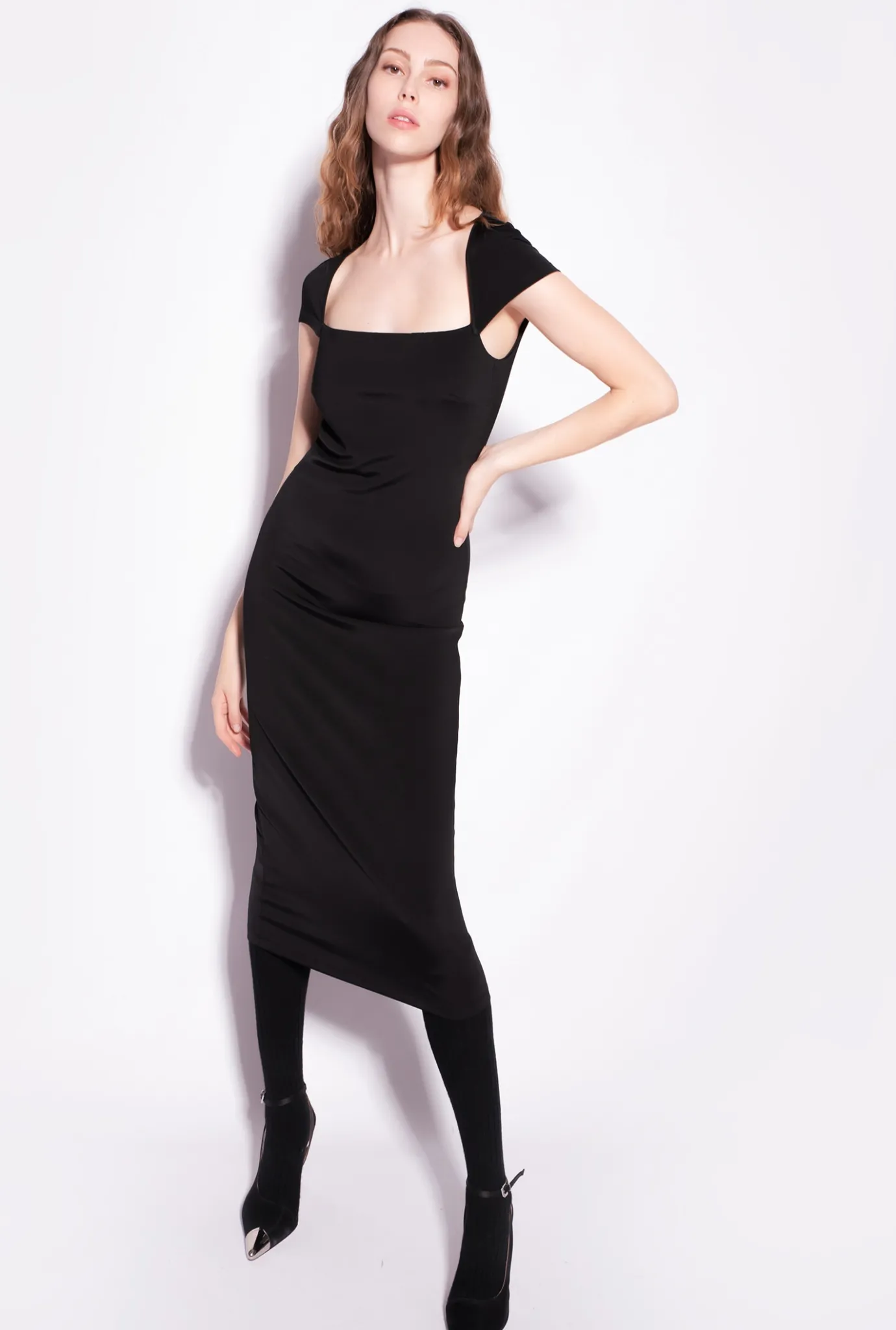Robes|PINKO Robe Longue Moulante Unie Noir Limousine