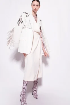 Robes|PINKO Robe Midi En Crepe Stretch Rose Fume Blanc