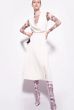 Robes|PINKO Robe Midi En Crepe Stretch Rose Fume Blanc