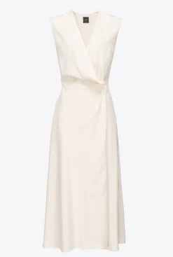 Robes|PINKO Robe Midi En Crepe Stretch Rose Fume Blanc