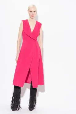 Robes|PINKO Robe Midi En Crepe Stretch Rouge Framboise