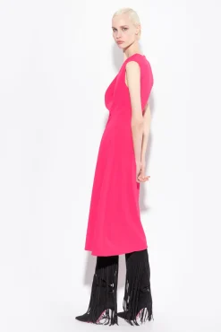 Robes|PINKO Robe Midi En Crepe Stretch Rouge Framboise