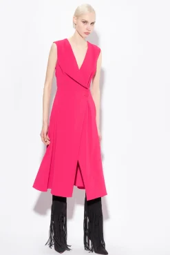 Robes|PINKO Robe Midi En Crepe Stretch Rouge Framboise