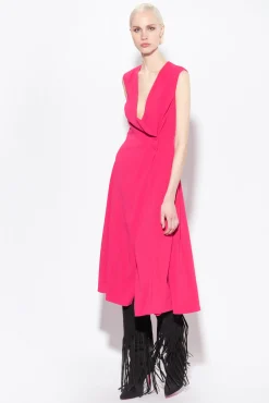 Robes|PINKO Robe Midi En Crepe Stretch Rouge Framboise