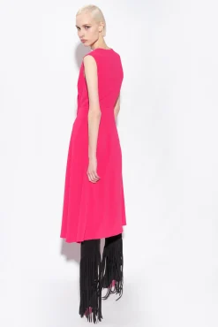 Robes|PINKO Robe Midi En Crepe Stretch Rouge Framboise