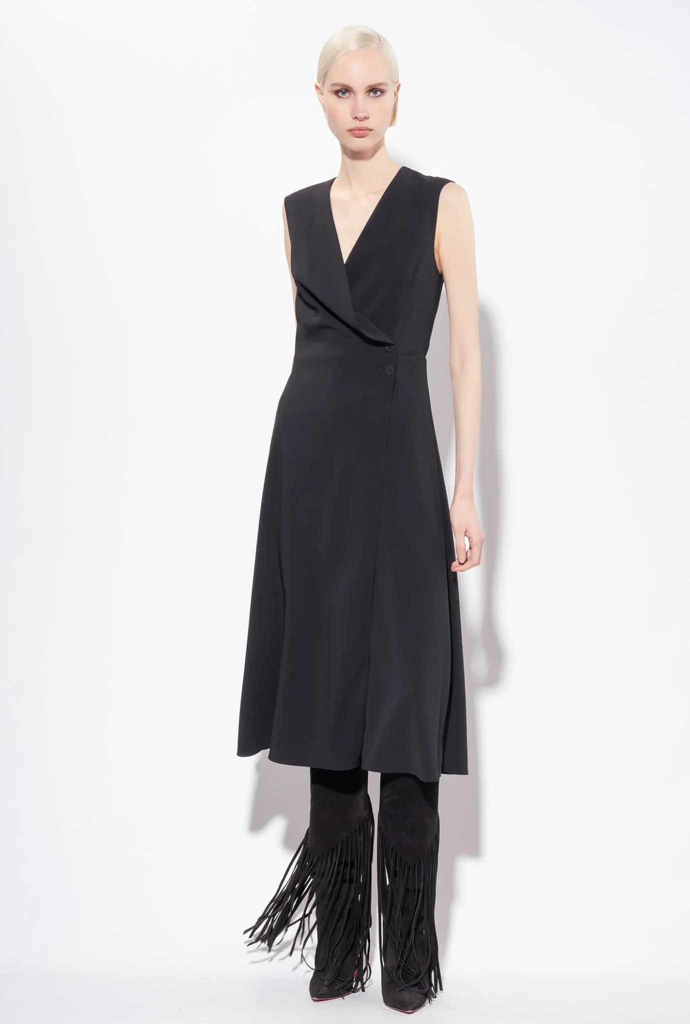 Robes|PINKO Robe Midi En Crepe Stretch Noir Limousine
