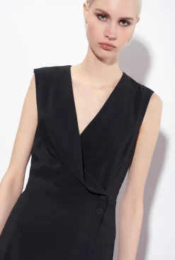 Robes|PINKO Robe Midi En Crepe Stretch Noir Limousine