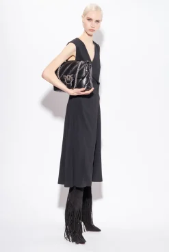 Robes|PINKO Robe Midi En Crepe Stretch Noir Limousine