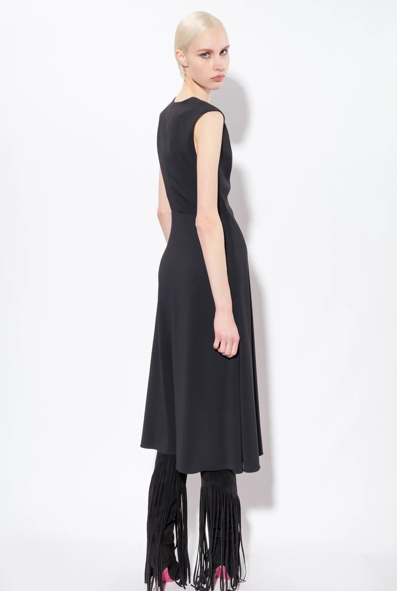 Robes|PINKO Robe Midi En Crepe Stretch Noir Limousine