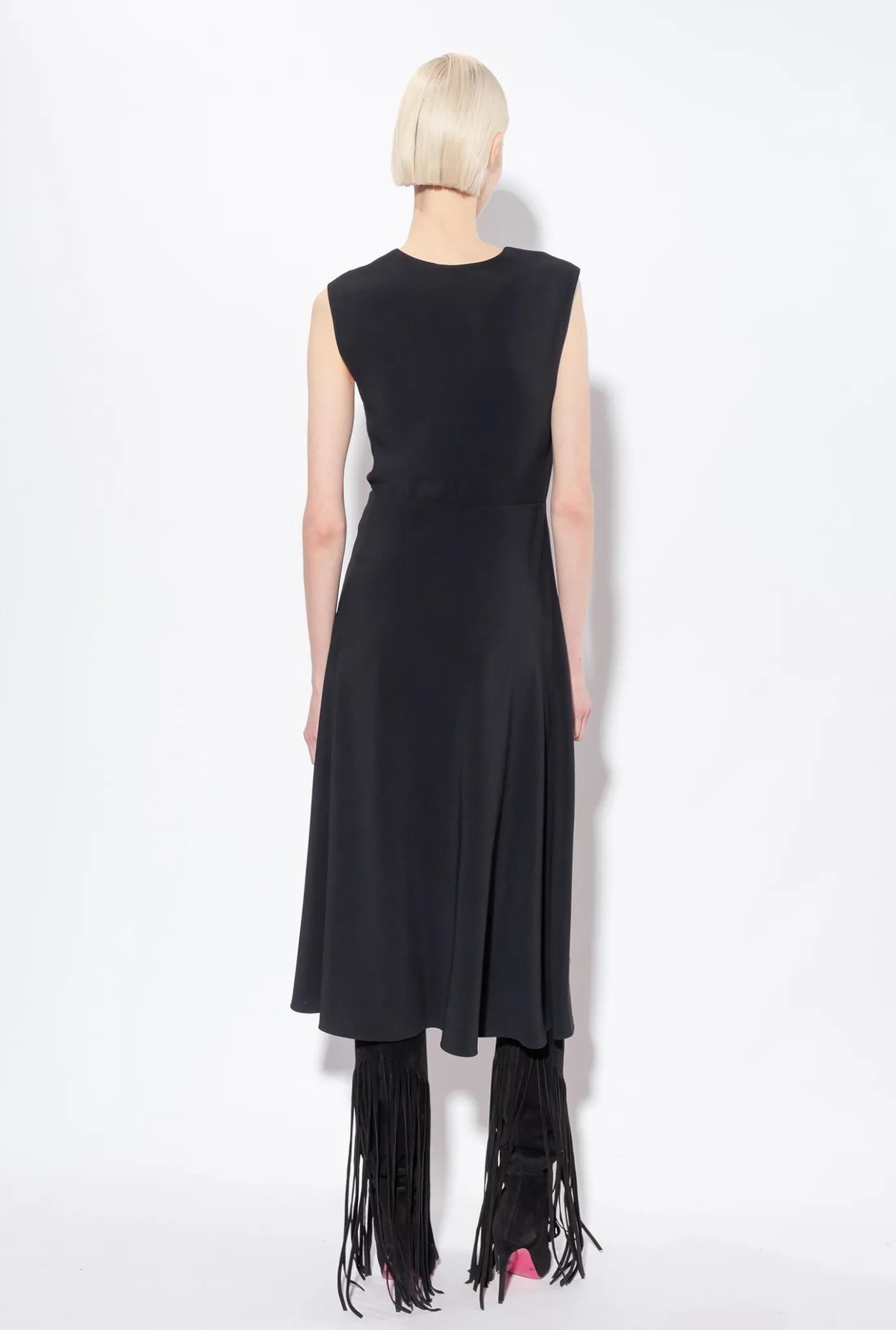 Robes|PINKO Robe Midi En Crepe Stretch Noir Limousine