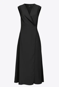 Robes|PINKO Robe Midi En Crepe Stretch Noir Limousine