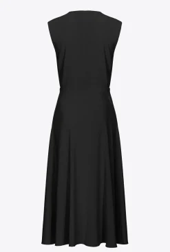 Robes|PINKO Robe Midi En Crepe Stretch Noir Limousine