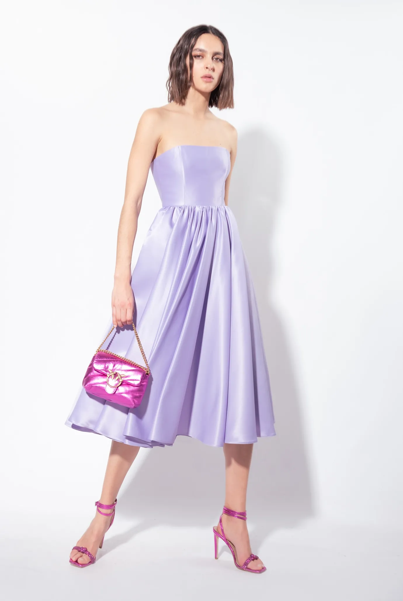 Robes|PINKO Robe Midi En Satin Duchesse Lilas - Sorbet Fonce