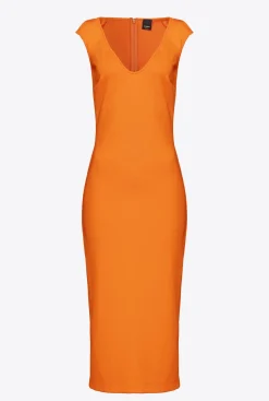 Robes|PINKO Robe Midi En Tissu Technique Orange Vibrant