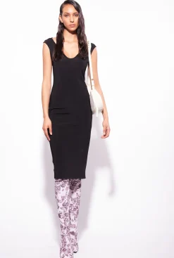 Robes|PINKO Robe Midi En Tissu Technique Noir Limousine