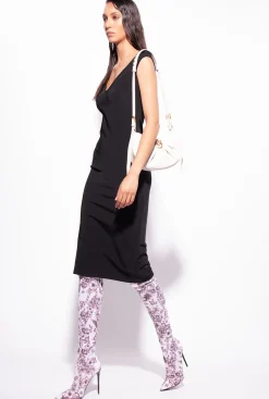 Robes|PINKO Robe Midi En Tissu Technique Noir Limousine
