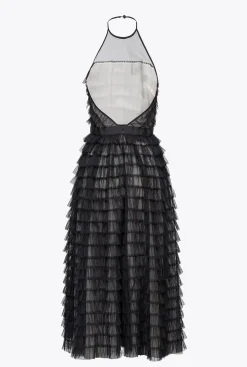 Robes|PINKO Robe Midi En Tulle A Volants Noir/Chair
