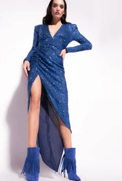 Robes|PINKO Robe Midi Entierement Pailletee Bleu Surf Sur Le Web