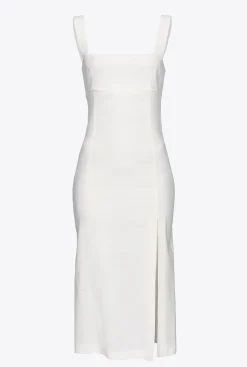Tailleurs Et Ensembles|PINKO Robe Mi-Longue En Lin Stretch Blanc Nimbus