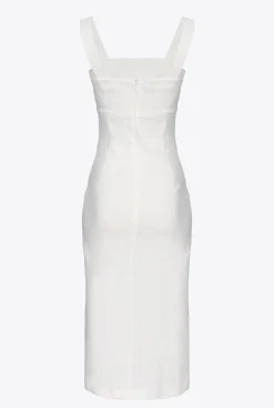 Tailleurs Et Ensembles|PINKO Robe Mi-Longue En Lin Stretch Blanc Nimbus
