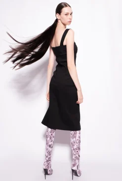 Robes|PINKO Robe Mi-Longue En Lin Stretch Noir Limousine
