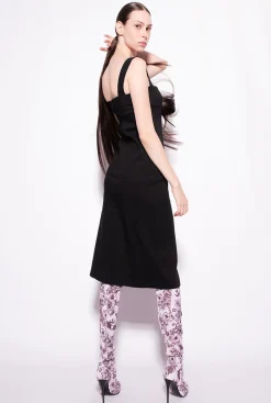 Robes|PINKO Robe Mi-Longue En Lin Stretch Noir Limousine