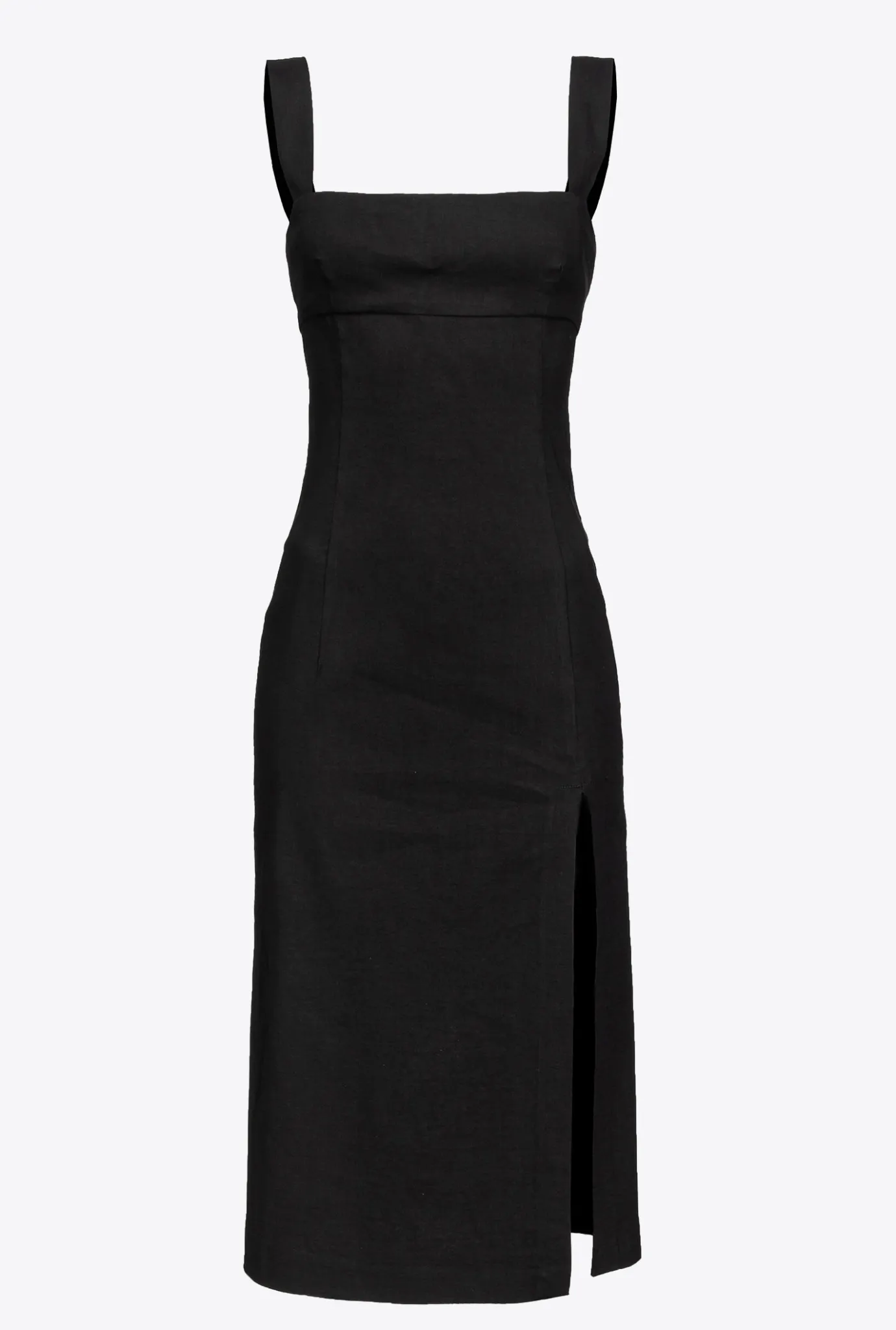 Robes|PINKO Robe Mi-Longue En Lin Stretch Noir Limousine