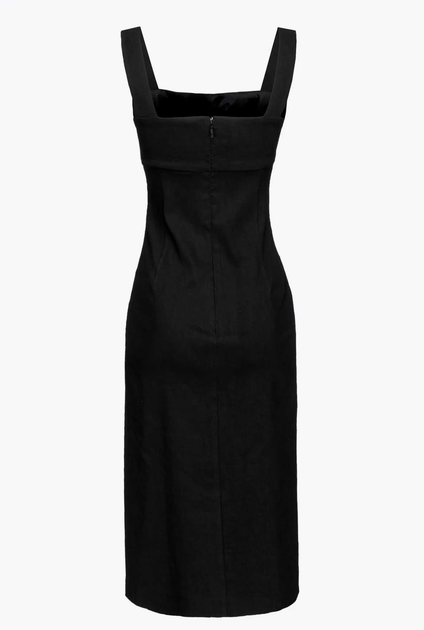 Robes|PINKO Robe Mi-Longue En Lin Stretch Noir Limousine