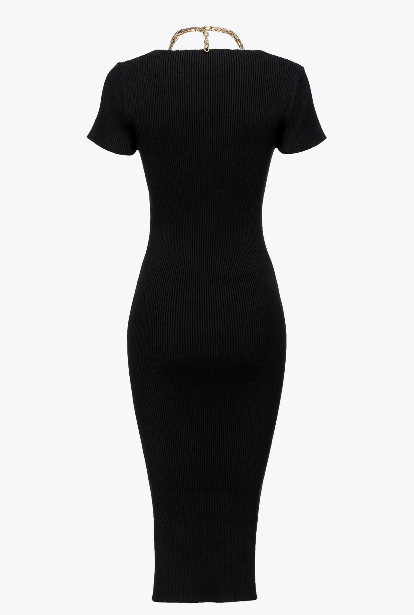 Robes|PINKO Robe Mi-Longue En Maille Avec Chaine Noir Limousine
