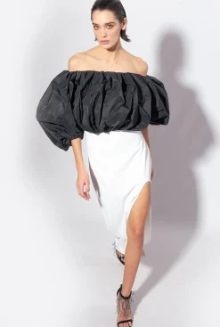 Robes|PINKO Robe Mi-Longue En Taffetas Blanc/Noir