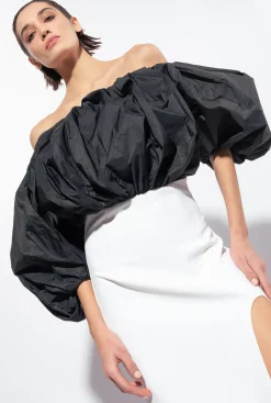 Robes|PINKO Robe Mi-Longue En Taffetas Blanc/Noir
