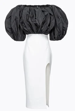 Robes|PINKO Robe Mi-Longue En Taffetas Blanc/Noir
