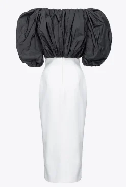 Robes|PINKO Robe Mi-Longue En Taffetas Blanc/Noir