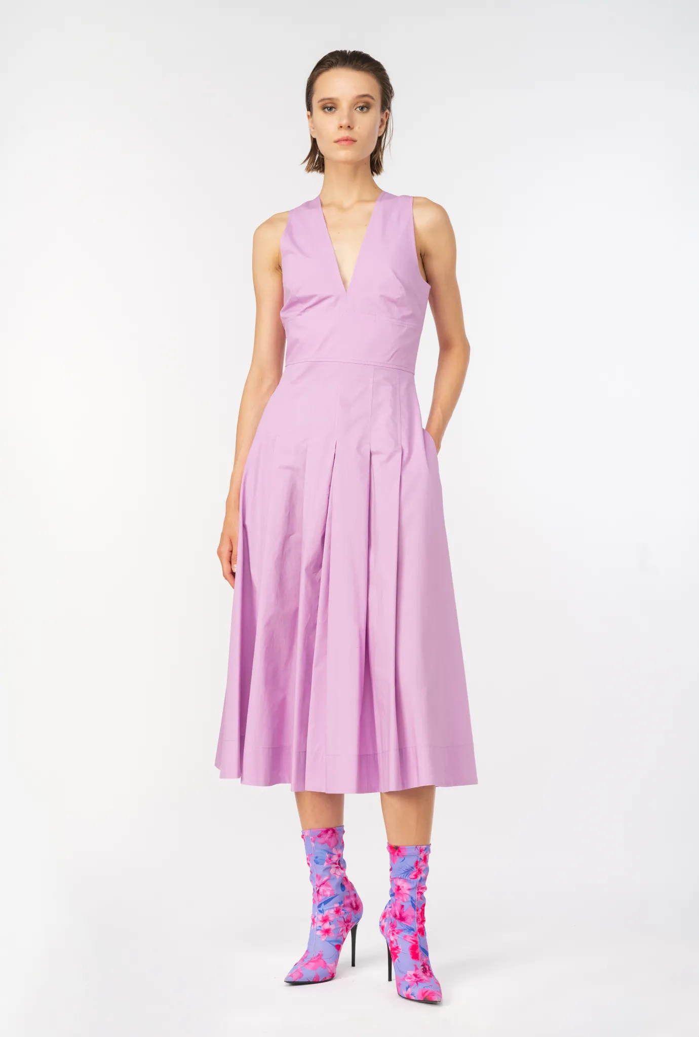 Robes|PINKO Robe Plissee En Popeline Safran Fonce
