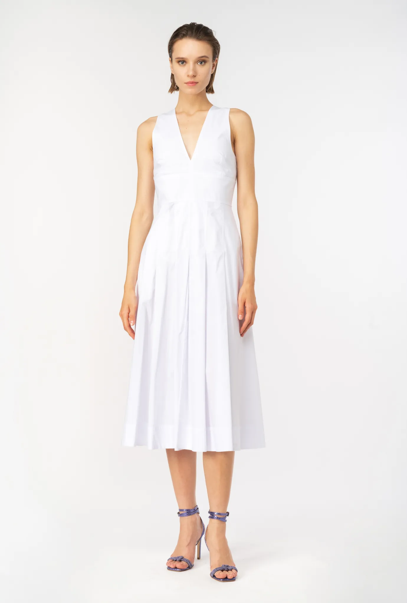 Robes|PINKO Robe Plissee En Popeline Blanc Brill.