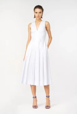 Robes|PINKO Robe Plissee En Popeline Blanc Brill.